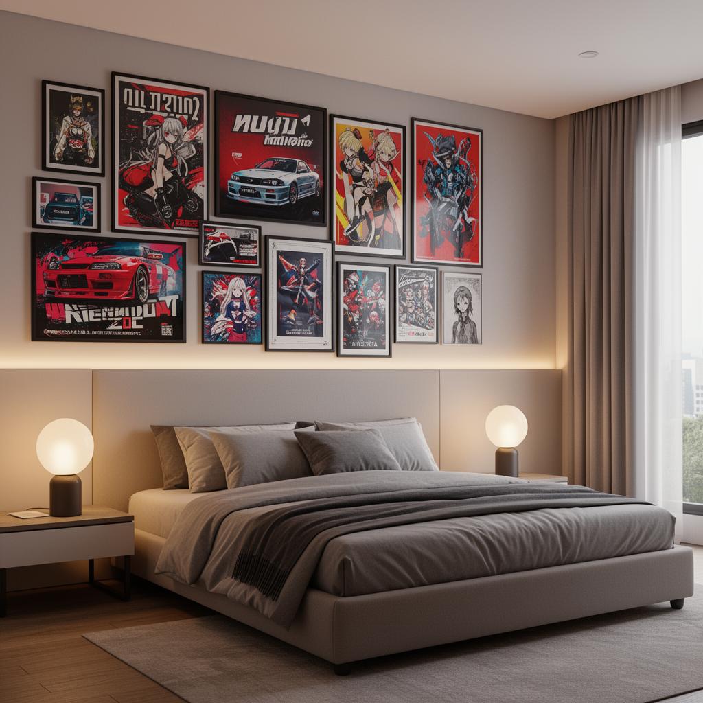 Bedroom wall covered in printable poster gallery